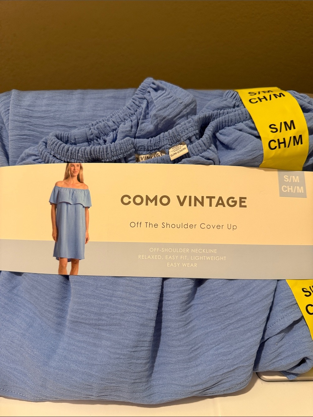 Como Vintage Off-The-Shoulder Swim Coverup Dress - Light Blue